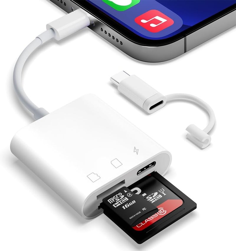 SUNTRSI SD Card Reader for iPhone iPad,Micro SD Card Reader Memory Card Reader Plug and Play Trail Camera SD Card Adapter,Simultaneous Charging and Reading - Image 1